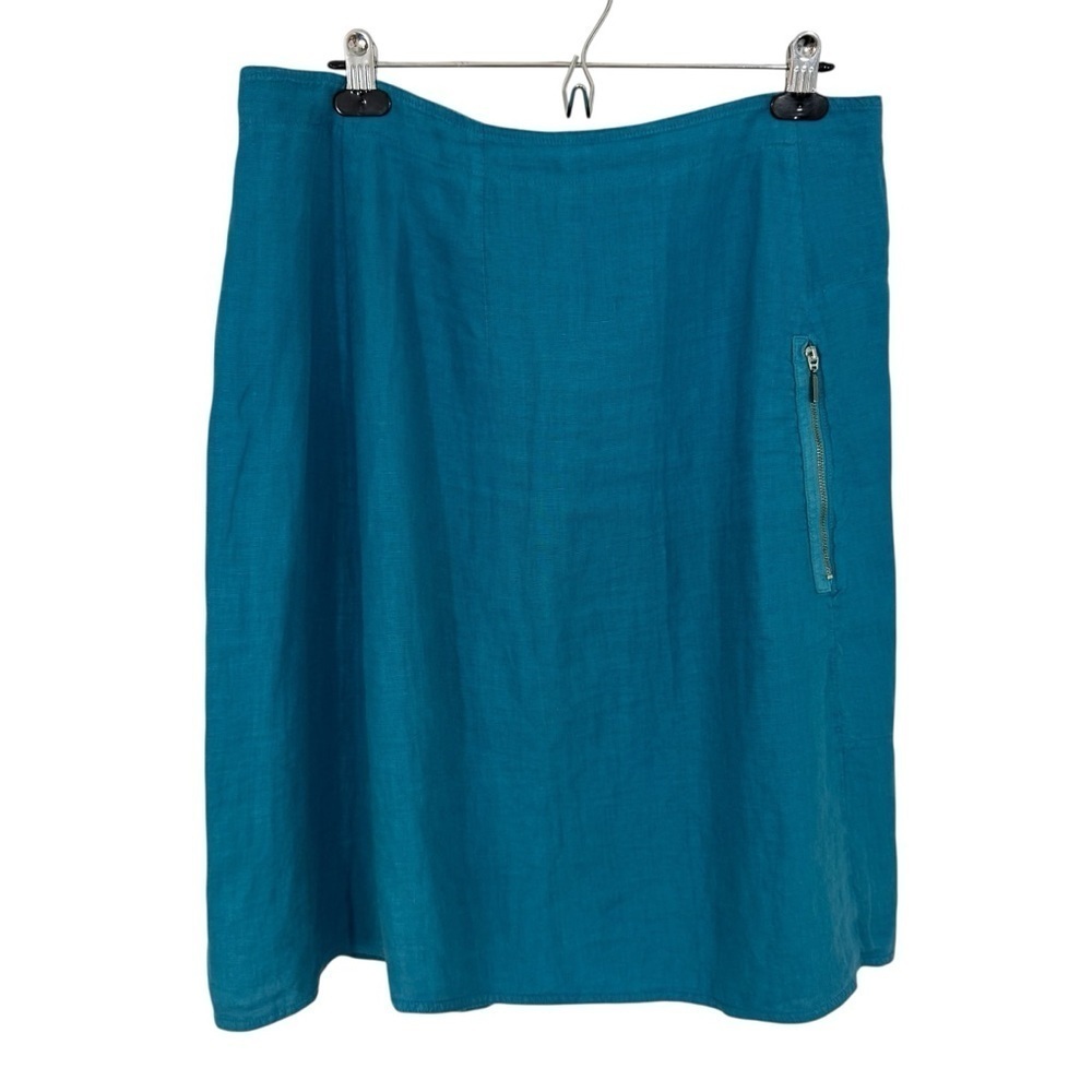 Milieu 100% Linen Knee Length Skirt Sz L Blue Casual Beach Unlined Norway VGUC